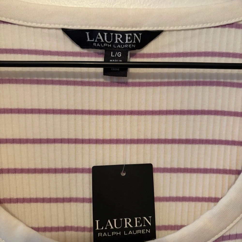 Lauren Ralph Lauren Long Sleeve Striped Henley Top in Mascarpone Cream